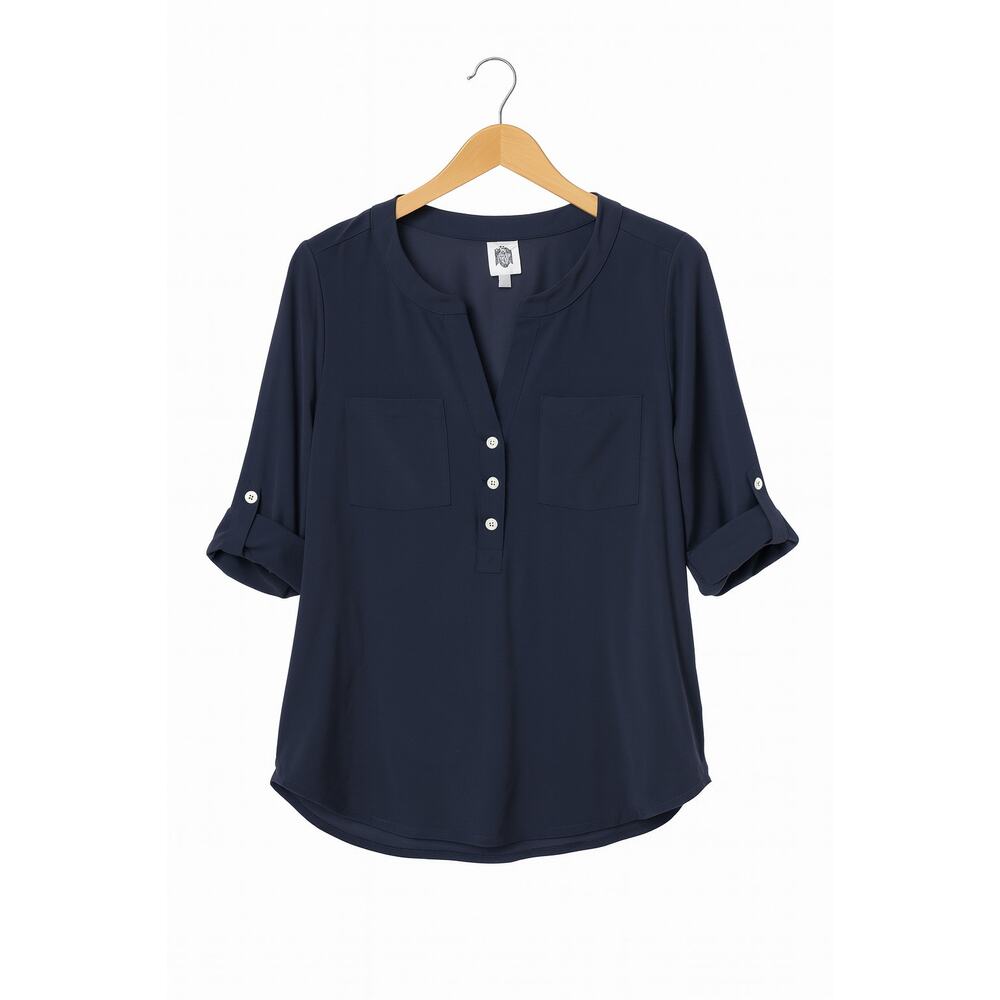 Anne Klein Navy Henley Blouse
